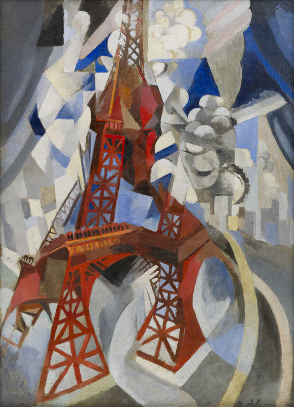 Robert Delauney, Red Eiffel Tower (La  tour rouge), 1911–12.  Oil on canvas, 49 1/4 x 35 3/8 inches (125  x 90.3 cm).  Solomon R. Guggenheim Museum, New  York, Solomon R. Guggenheim Founding  Collection