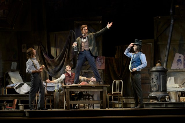 (l-r) Phillip Addis as Marcello, Eric Margiore as Rodolfo, Cameron McPhail as Schaunard and Tom Corbeil as Colline in the Canadian Opera Company production of La Bohème, 2013. Photo: Chris Hutcheson 