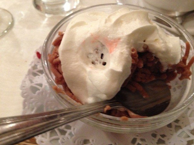 The dent is where the marascino cherry used to be.   I ate this faster than expected: because it was so unbelievably good.