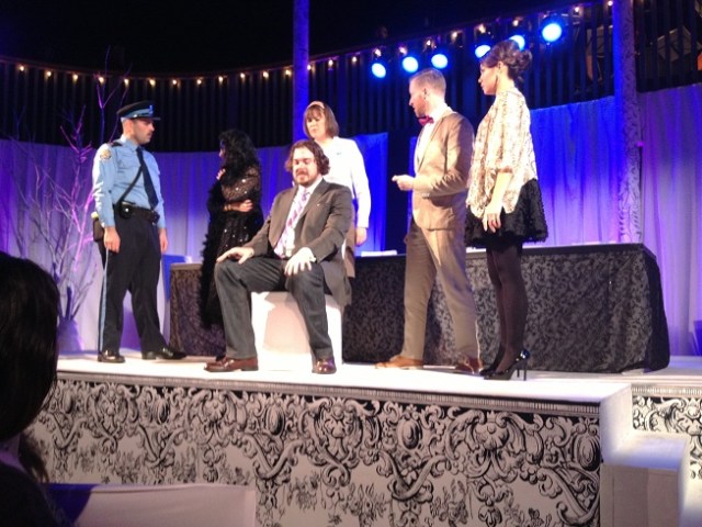 L-RL Sean Clark, Miriam Khalil (sorry that she's facing away,,,) Neil Craighead, Betty Allison, Aaron Durand and Sharleen Joynt, giving Leporello what-for. 